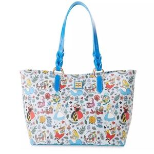 Dooney & Bourke Alice in Wonderland Print Tote with Blue Handles